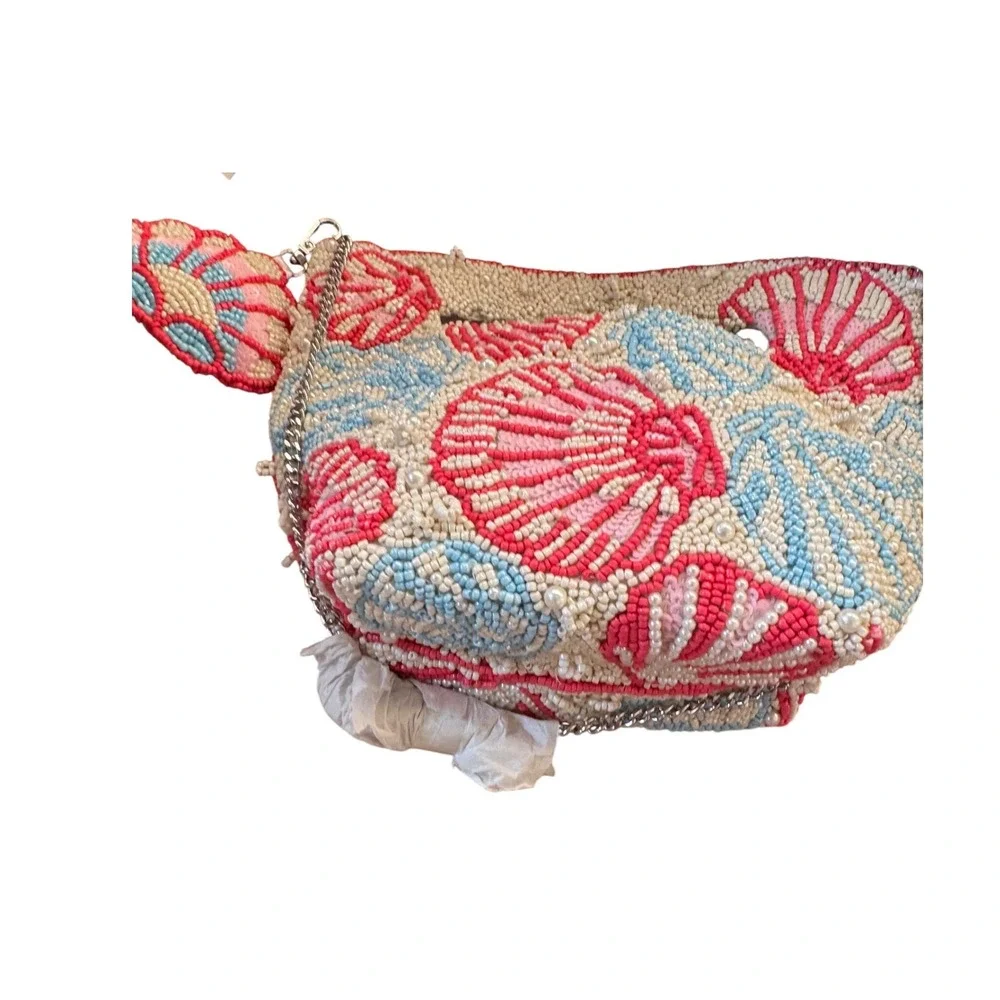 Viral New Release Pink Blue Shell Beaded Tote Crossbody With Shell Charm Bag NWT